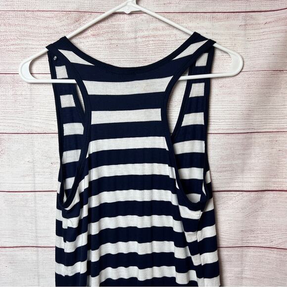 One Clothing Women's Sleeveless Racerback Striped Front Pocket Navy Stripe Dress - Picture 3 of 11